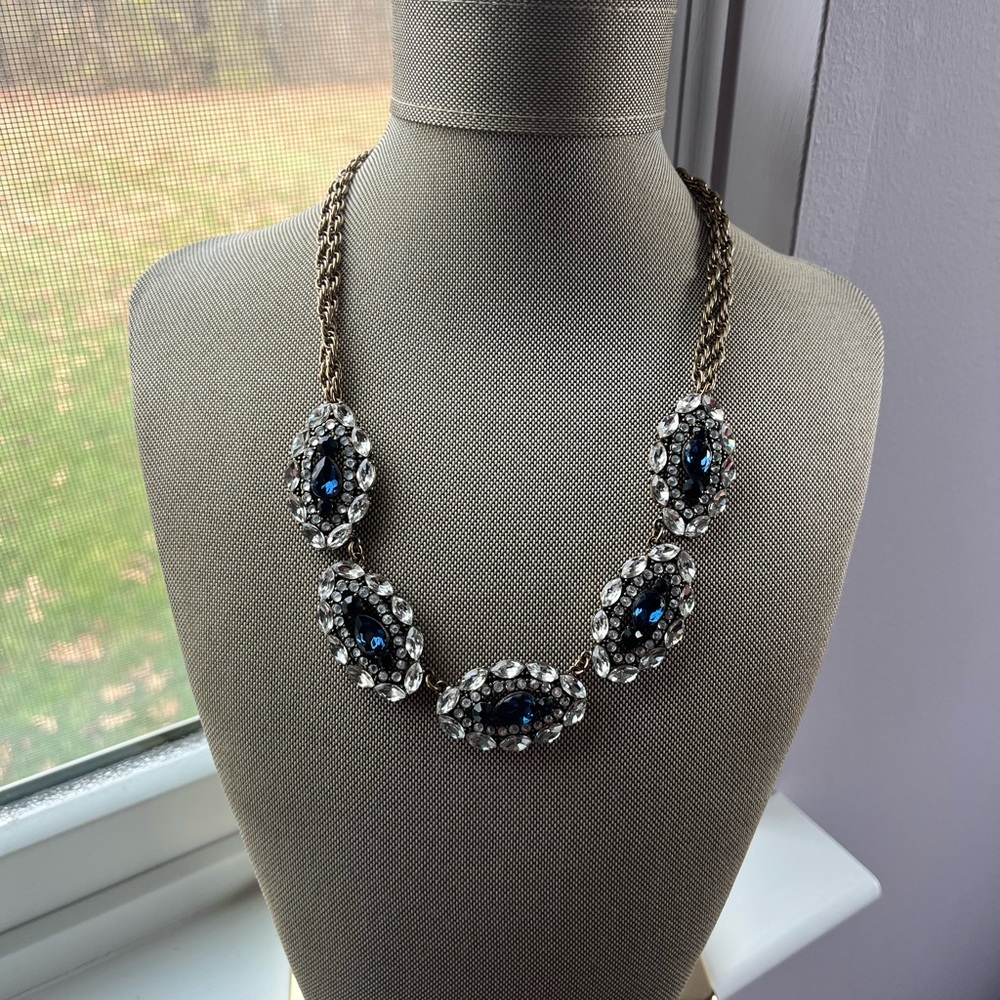 Banana Republic Midnight Crystal Pearl Oval Double Chain Necklace